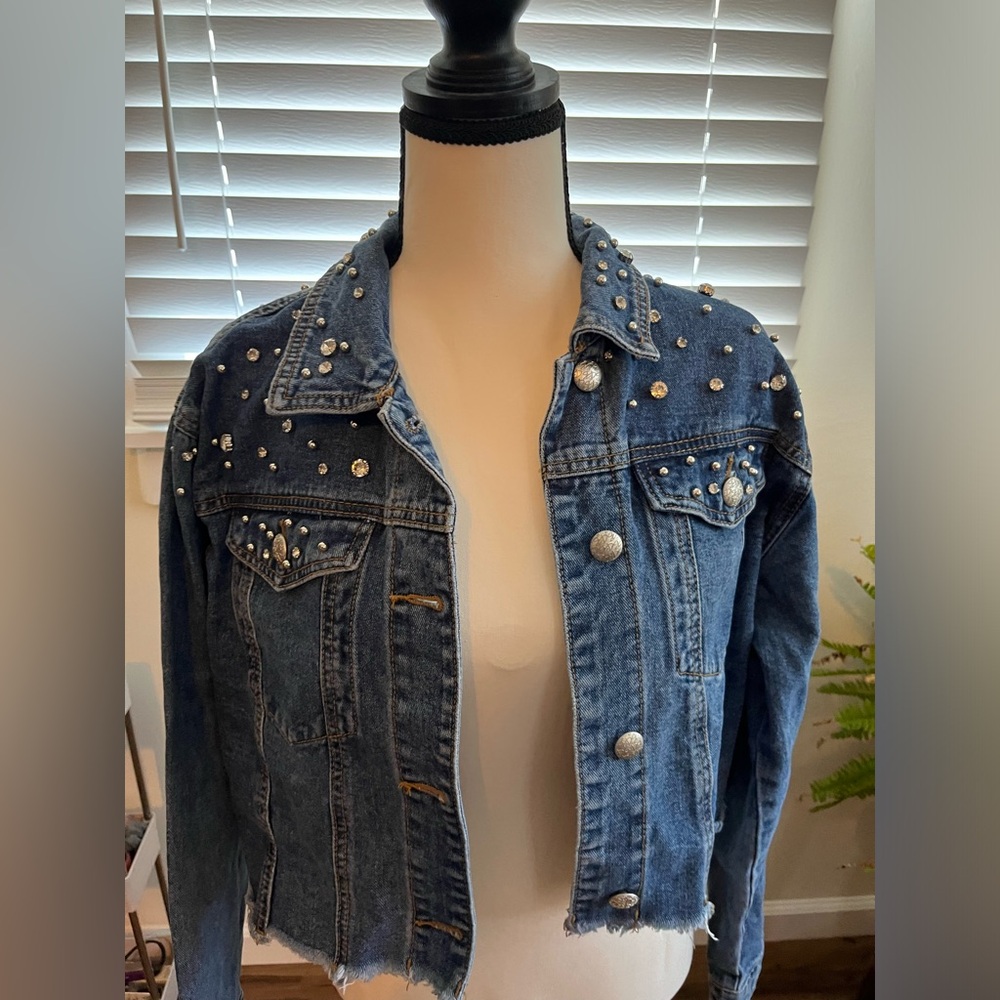 Denim Blvd Rhinestone Cropped Jacket - Picture 3 of 5